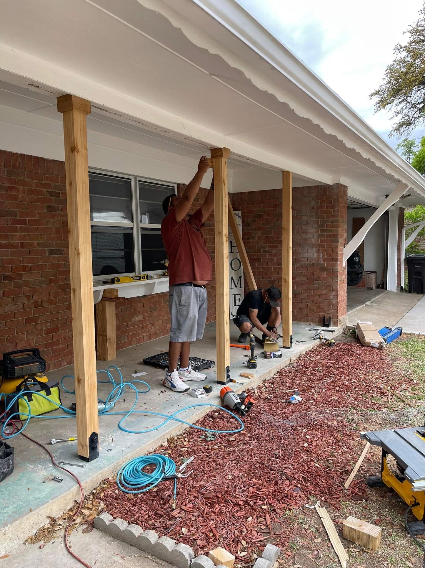 Exterior House Remodel with Open Porch & Cedar Posts