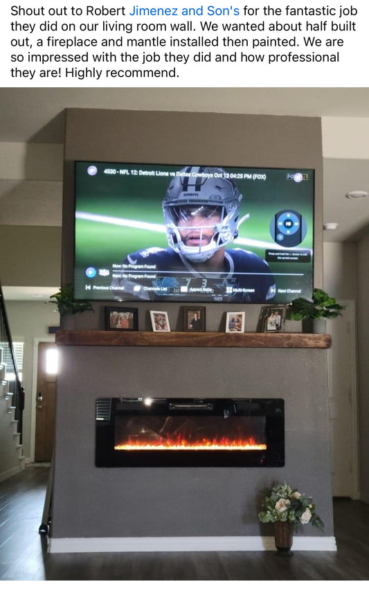 Half Wall Built-Out with Handmade Mantel & Electric Fireplace