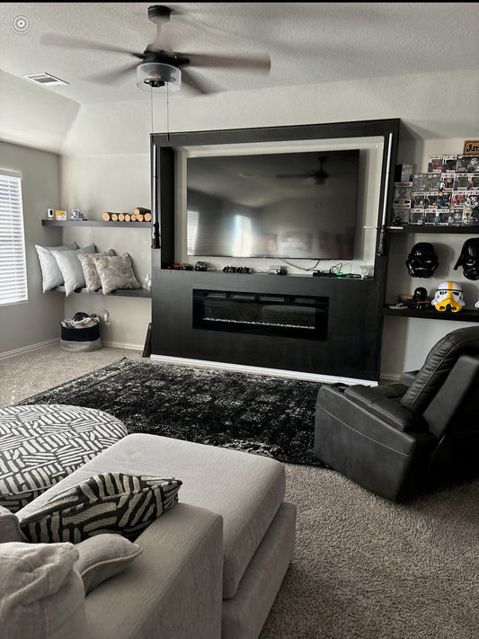 Custom Built-Out with Electric Fireplace & Handmade Shelves