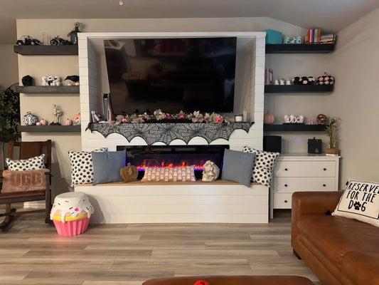 Custom Fireplace Built-Out with Shelving & Bench